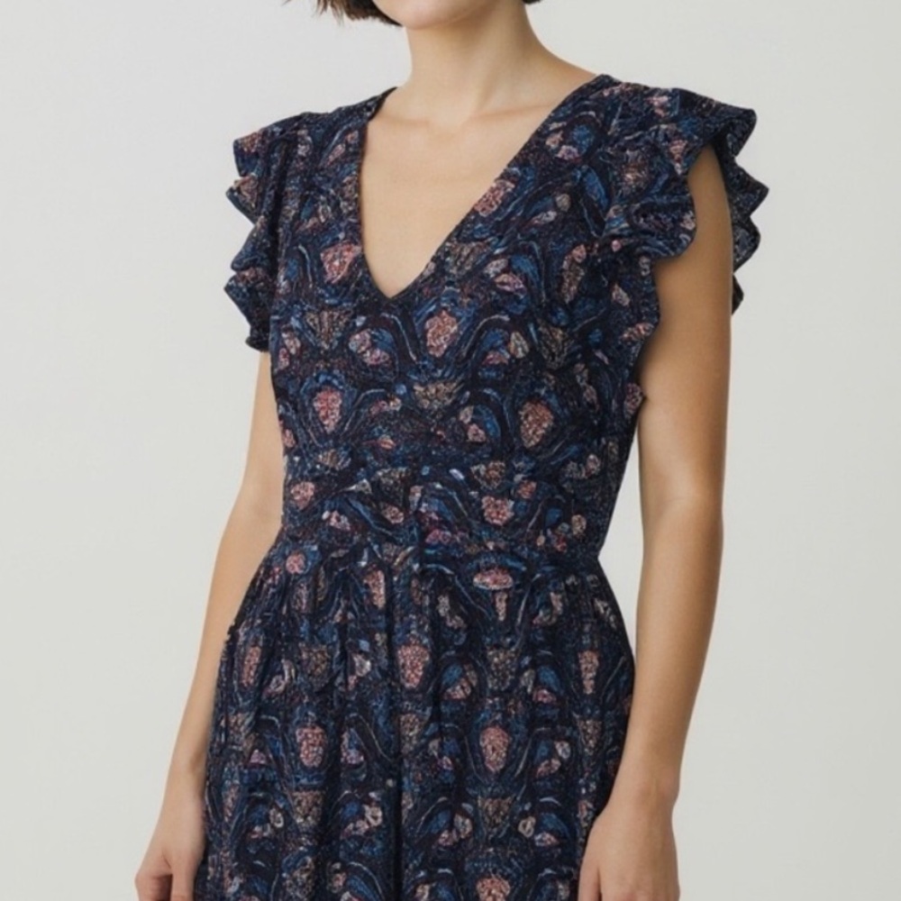 Caroline Constas Navy Floral Maxi Dress with Pink and Blue Accents